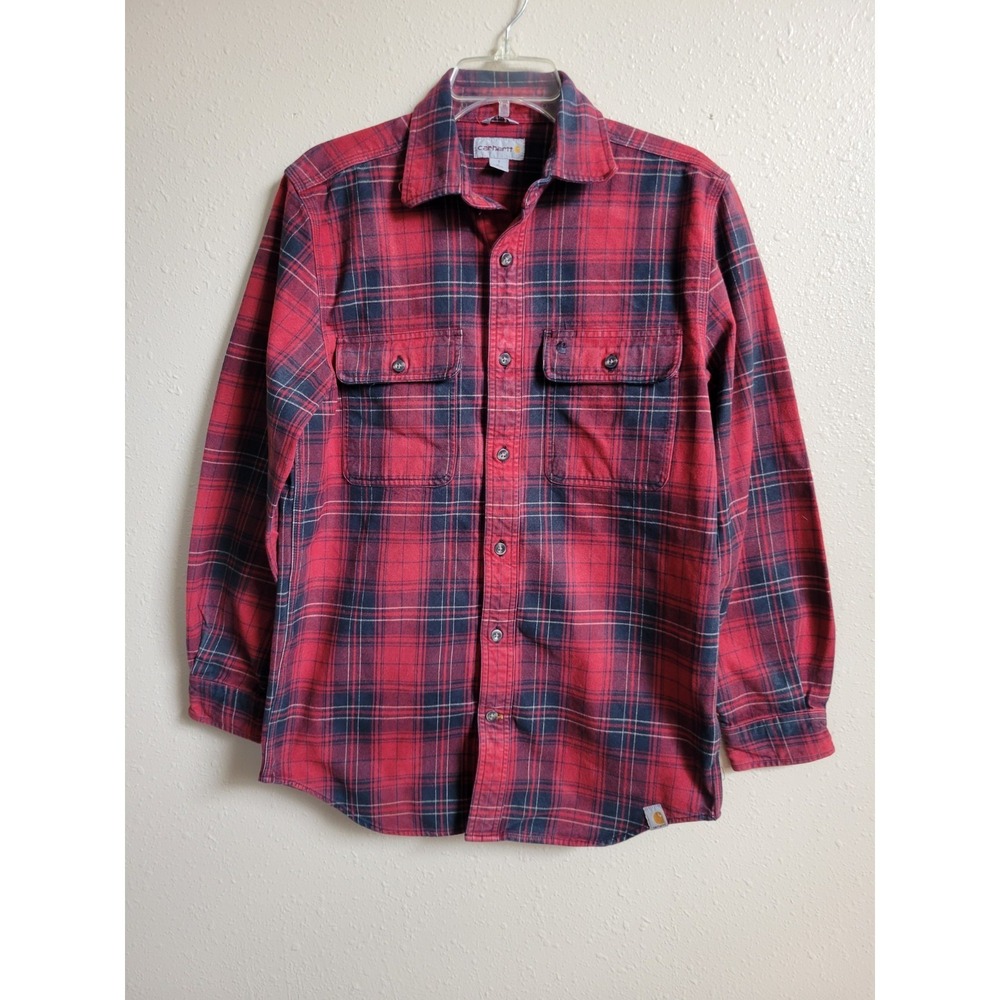 Carhartt Plaid Flannel Shirt‎ Men Small Red Black Original Fit Long Sleeve